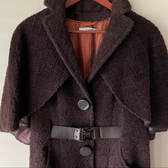 Jessica by Christopher L Belted Wool Blend Cape Coat - Picture 3 of 9